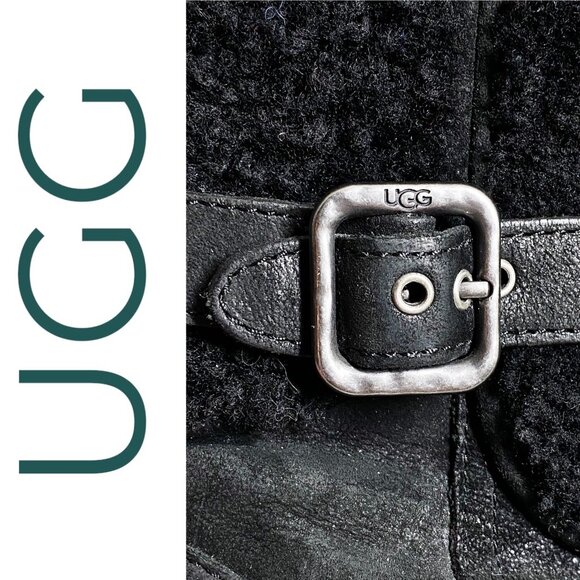 NWOB UGG BLAYRE II BLACK LEATHER SHORT BOOT SHEARLING GRUNGE GOTH PREPPY WOMEN 8 - Picture 10 of 13